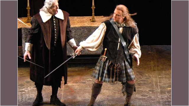 Robert Breault in Lucia di Lammermoor - Chautauqua Opera;
Robert Breault as Edgardo and Phillip Cokorinus as Bide-the-bent. Breault Edgardo (4)